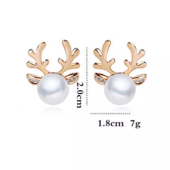 ✨”DASHER” GOLD REINDEER PEARL EARRINGS-NEW✨ - Picture 7 of 7